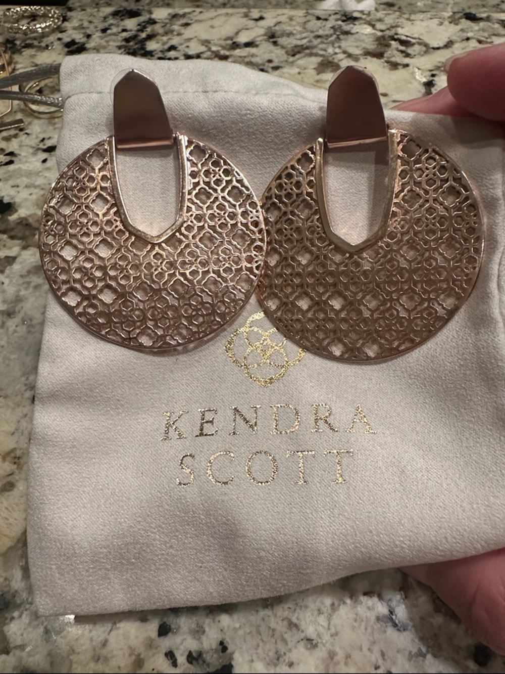 Kendra Scott Rose Gold Filigree Round Drop Earrings